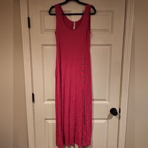 Emerald Stretchy pink maxi dress with faux buttons L